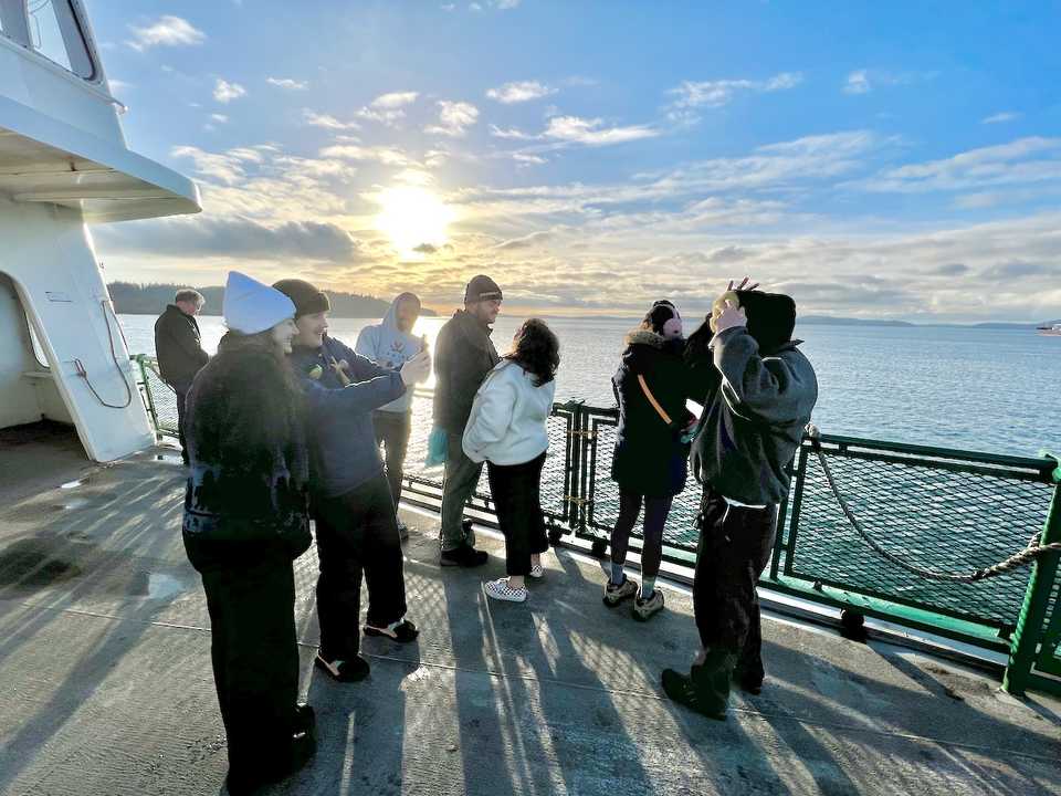 The gang on the ferry to the San Juan Islands back in January