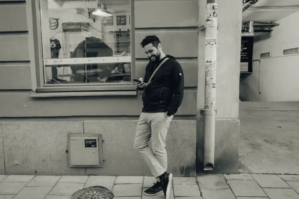 Charlie outside Mama Wolf (a fantastic restaurant in Stockholm)