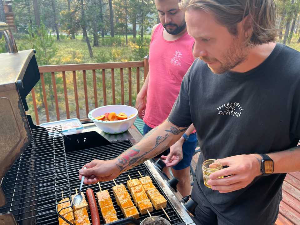 Charlie and Kaya grilling tofu in Bend last month